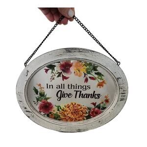 Give Thanks Flower Vintage Window Hanging Stain Glass Fall Thanksgiving